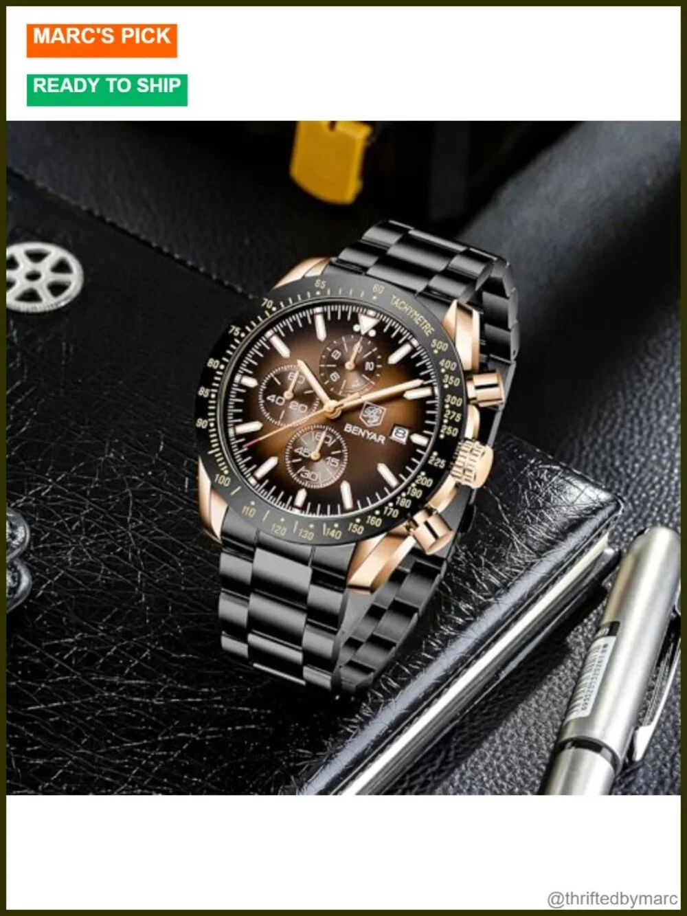 45mm Quartz Chronograph Wrist Watch with Stainless Steel Band